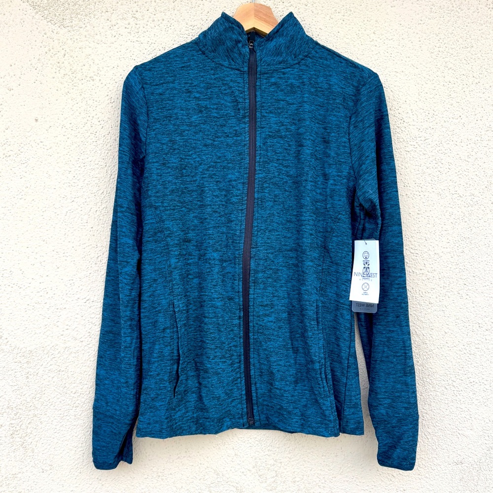 NINE WEST athletic jacket zipper zip up NEW long sleeve thumb hole POCKETS gym M